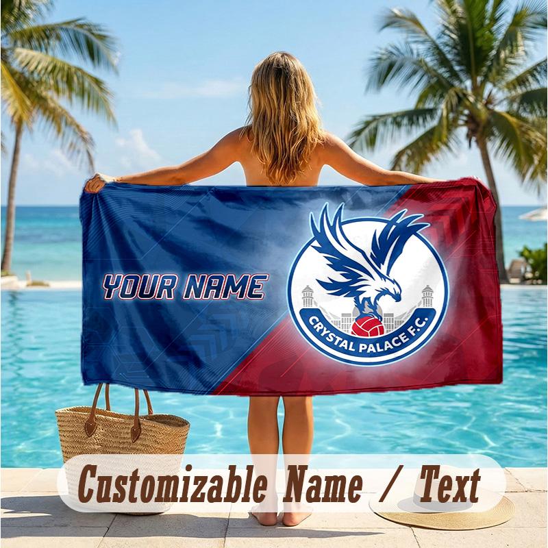 Custom Text Beach Towel, Soft Absorbent Swimming Multi-use TowelCrystal Palace