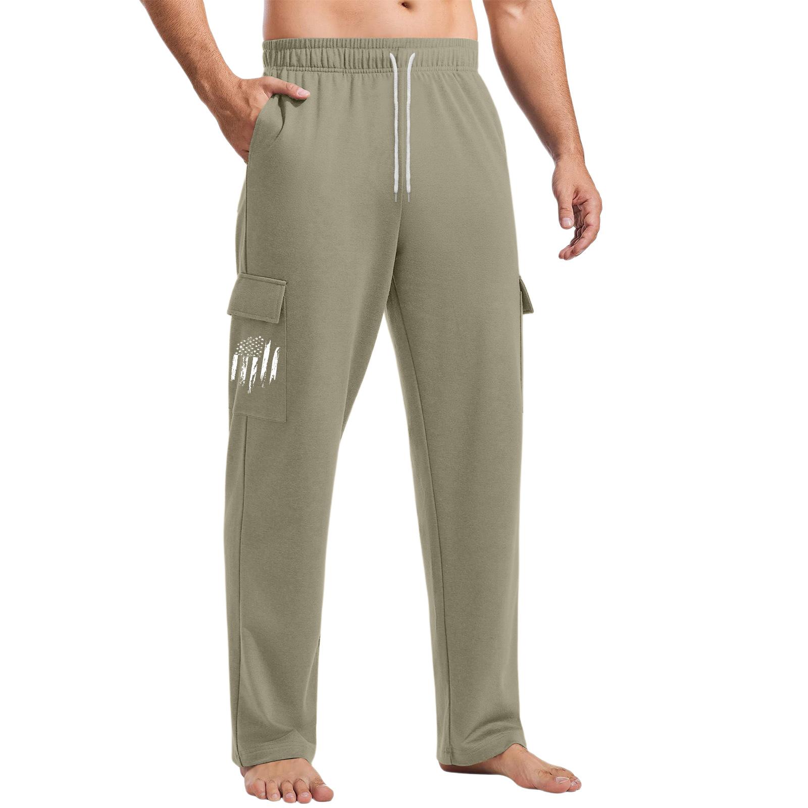 

Men s Loose Casual Multi-pocket Work Pants, Youth Stretch Waist Drawstring Pants L