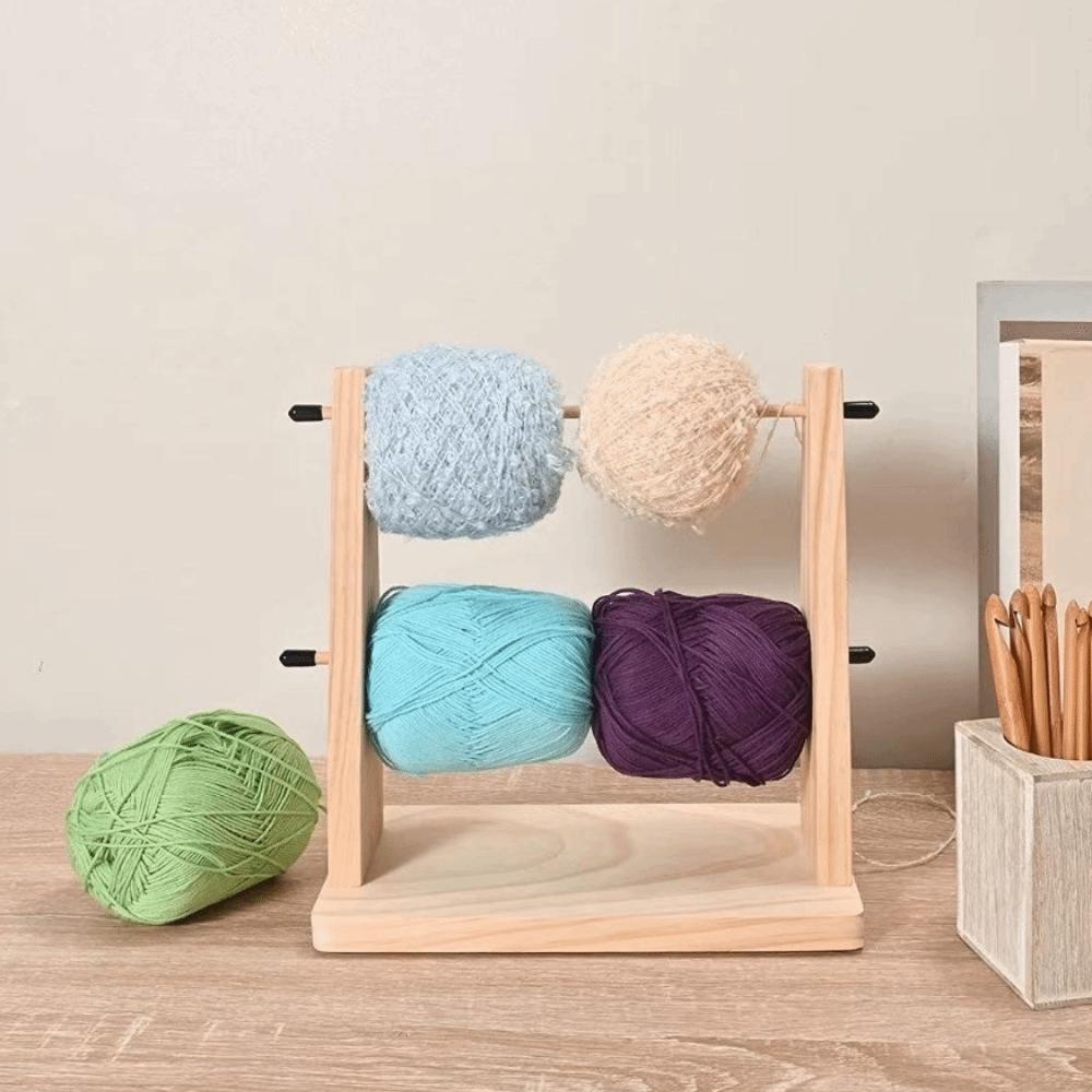 Double Layer Wool Storage Rack Vertical Rotating Yarn Spool Organizer Wooden Yarn Holder  Sewing