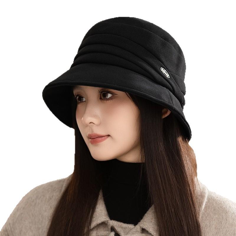 Japanese Style Retro Versatile Pleated Fisherman Hat Autumn and Winter Hat Women's Warm Bucket Hat Outdoor Windproof Basin Hat