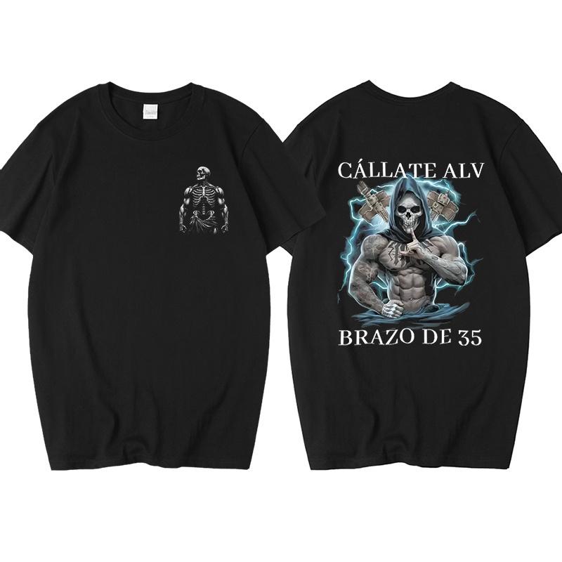 Funny Skeleton Calacas Chidas Gym Print Tshirts For Men Summer Short Sleeve Loose Cotton Tshirt Male Gym Oversized Tshirt Top