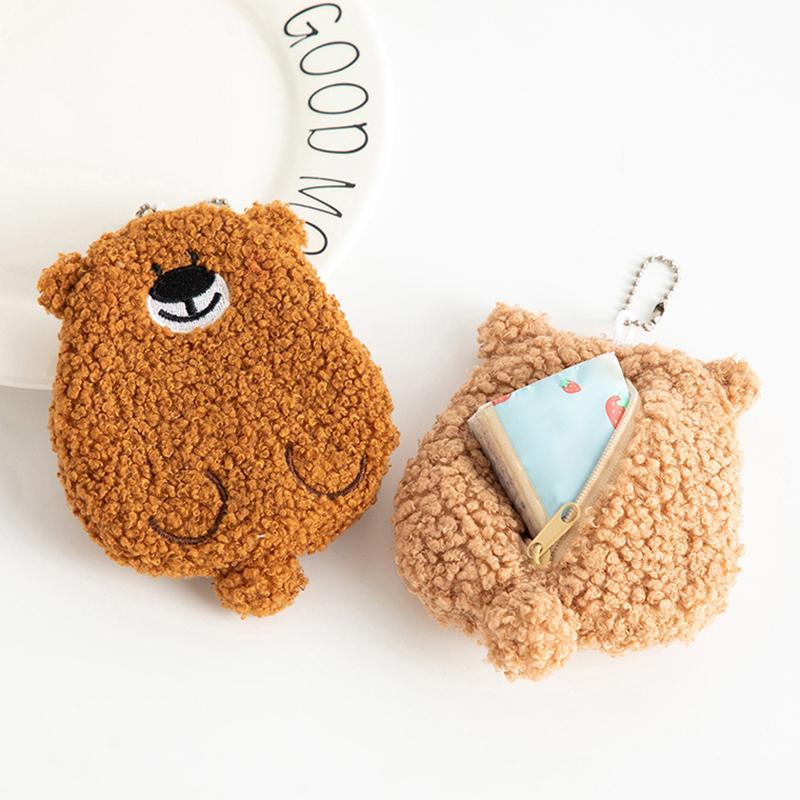 Kawaii Bear Plush Coin Bags Purse For Women Girls Pocket Money Pouch Students Mini Id Credit Card Holder Earphone Storage Bag