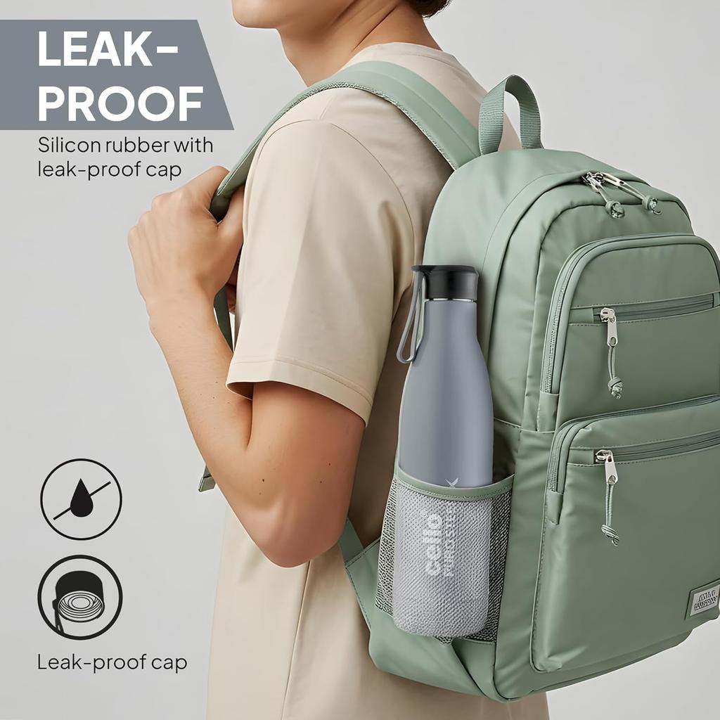 Insulated Steel Water Bottle For Travel Gym Office Use | Leakproof Cold Drink Flask With BPA-Free Safe Lid | Sleek Grey Design With 720ml Capacity