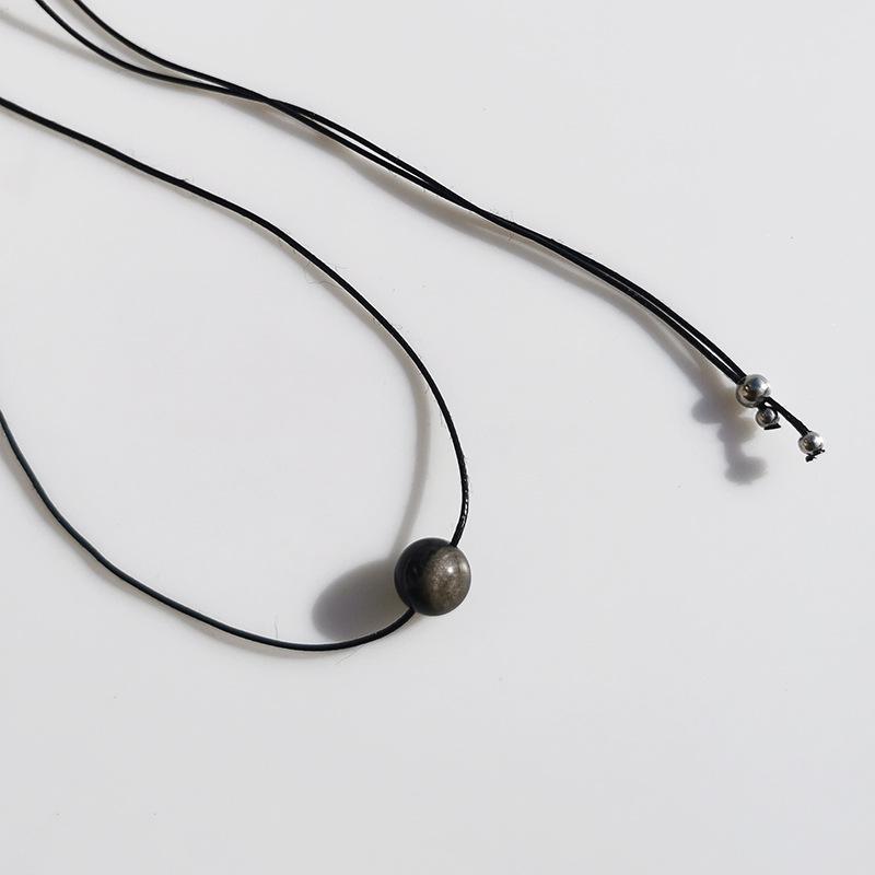 Unisex Retro Geometric Stone Pendant Necklace with Rotating Bead & Leather Cord – Versatile, High-End, Colorfast Design for Women & Men