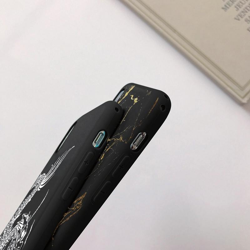 Capa de silicone macio preta com padrão chinês Line Loong para Xiaomi Redmi Note 13 Pro Samsung A55 A35 M35 S24 iPhone Câmera protetora à prova de choque