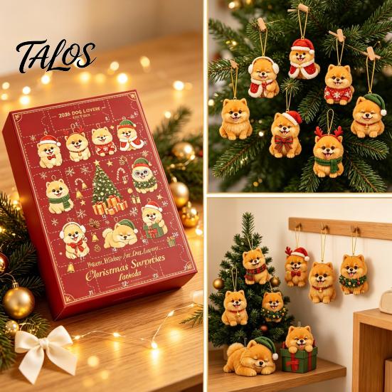 24 Day Countdown Calendar Pomeranian Christmas Countdown, 24-Day Advent with 2D Acrylic Tabletop Ornaments Dog Ornaments, Tree Hanging Decor, Gift for