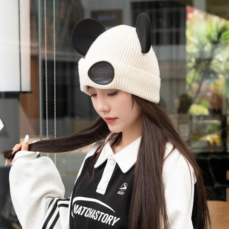 Glasses Wool Hat Women'S Autumn And Winter Cold And Warm Knitted Hat Cute Big Ears Personalized Fashion Ski Ear Protection