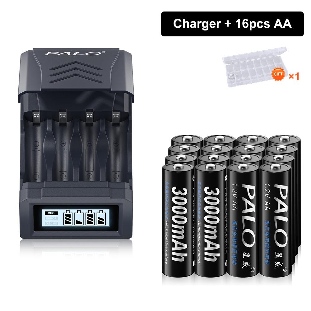 PALO 1.2V NI-MH AA 3000mah Rechargeable battery AA NIMH 2A  Batteries With 4 Slots LCD USB charger for 1.2V/1.5V AA AAA Battery