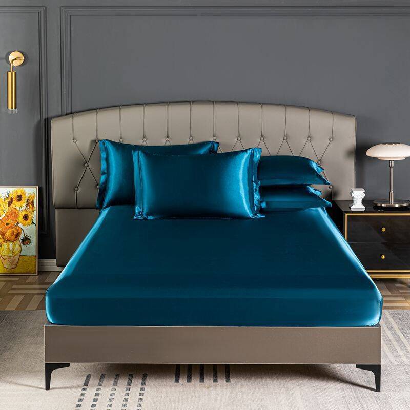 Premium Satin Fitted Sheet with Elastic Band High End Mattress Cover for Single Double Full Queen Beds