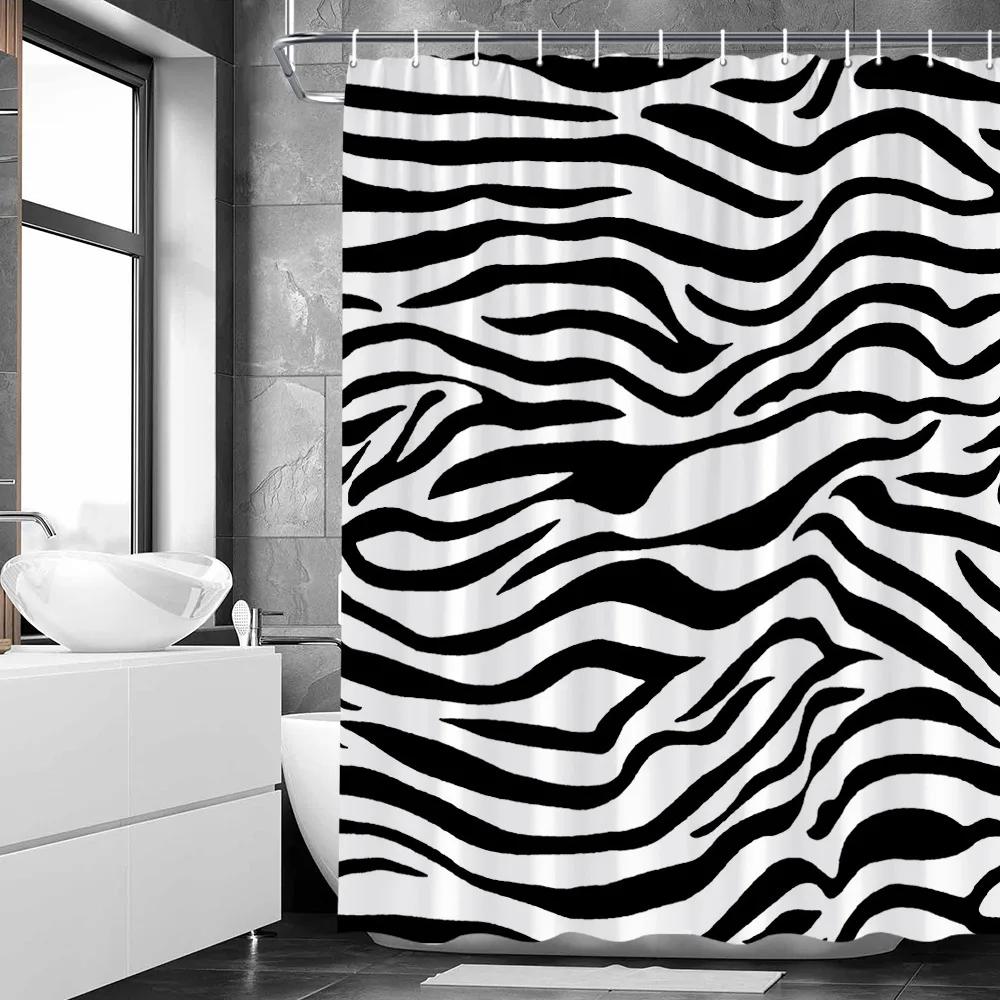 

Leopard Shower Curtains Black White Zebra Skin Printing Rural Farm Decorative Pattern Fabric Bath Curtain Bathroom Screen Hooks 35x70in-90x180cm
