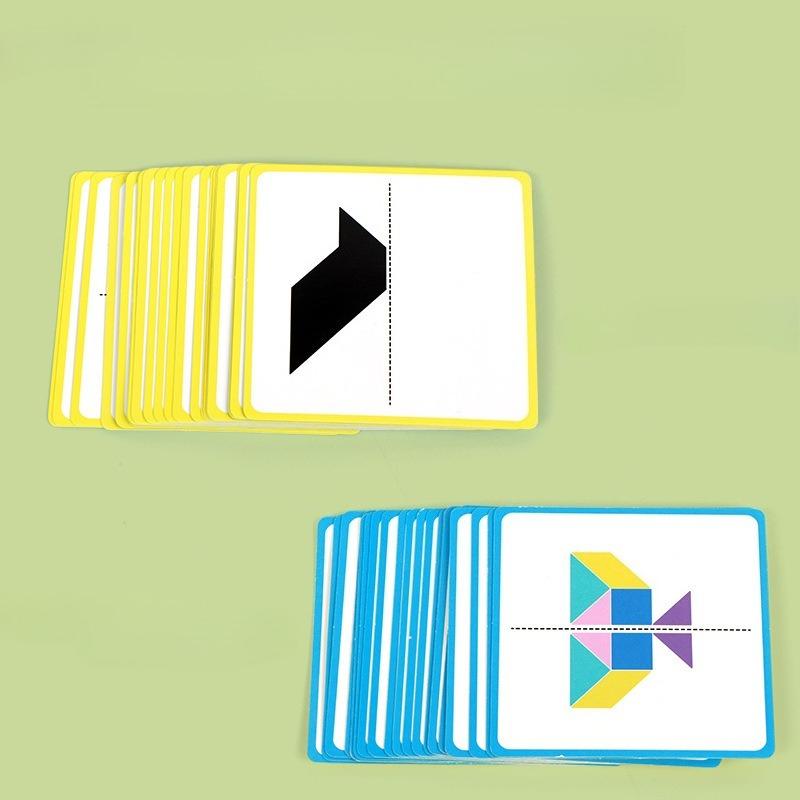 Children'S Tangram Building Block Mirror Puzzle Kindergarten Early Education Puzzle Geometric Shape Cognition Wooden Toy