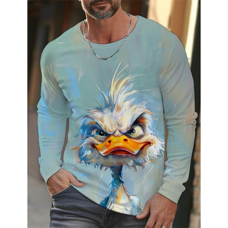 Funny 3D Animal Print Mens T Shirt Hip Hop Trend Harajuku Street Clothes Autumn Loose Top Fashion Cotton Long Sleeve T-shirt Men