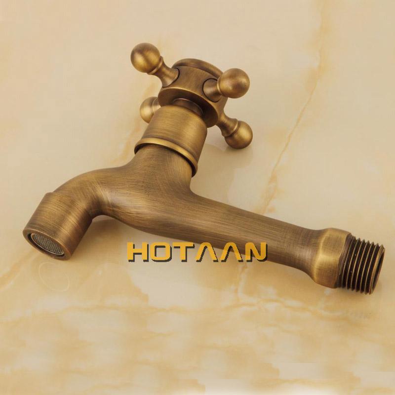 Long Garden Use Bibcock Faucet Tap Crane Antique Brass Finish Bathroom Wall Mount Washing Machine Water Faucet Taps YT-5158