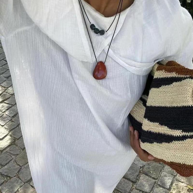 Handmade Irregular Stone Necklace with Adjustable Rope Cord Black Rope Sweater Chain for Daily Wear Comfortable Fit