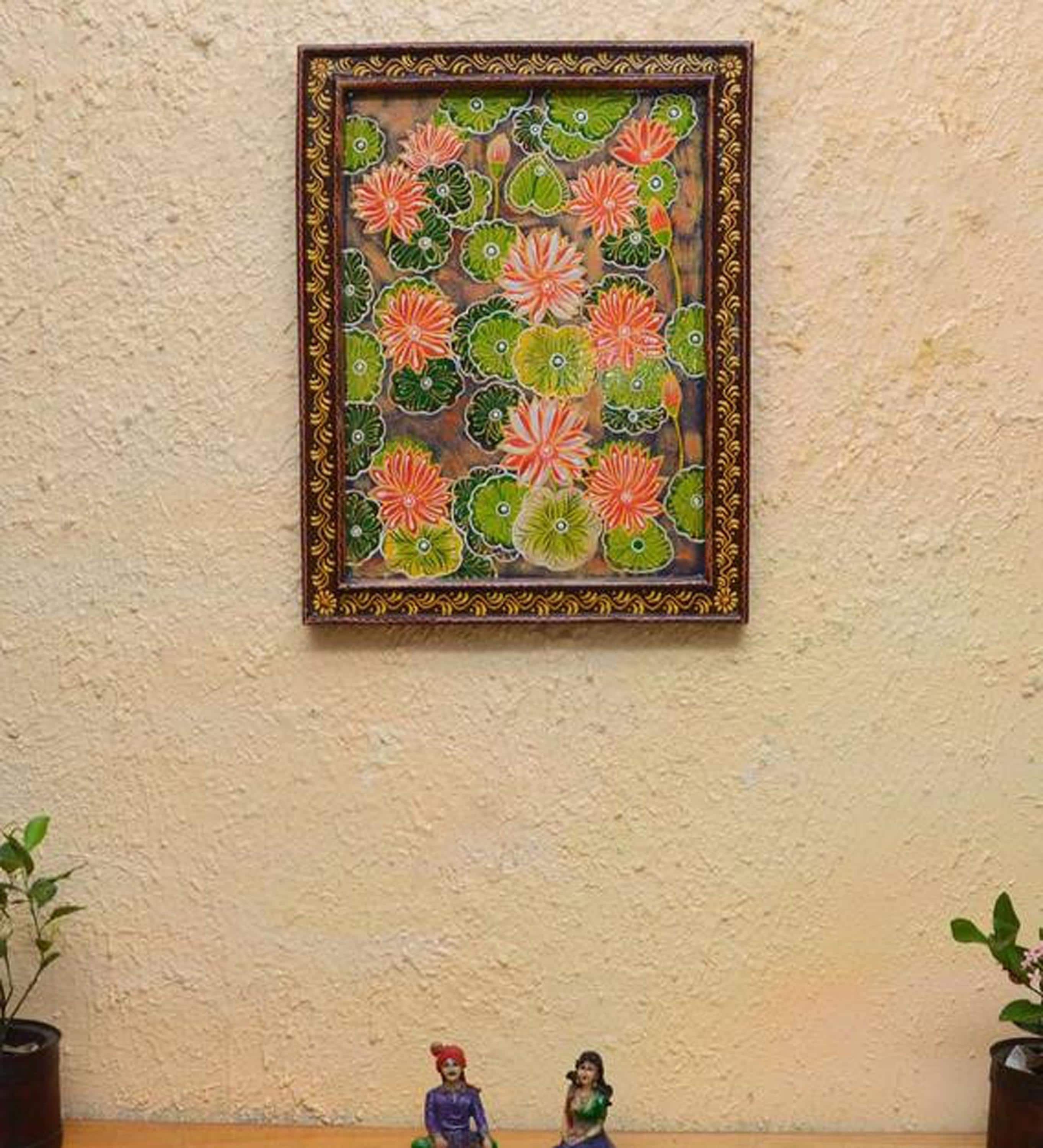 

Hand Painted Floral Wood Panel: Indian Ethnic Wall Decor 16” X 8” X 24” (l x w x h) разноцветный