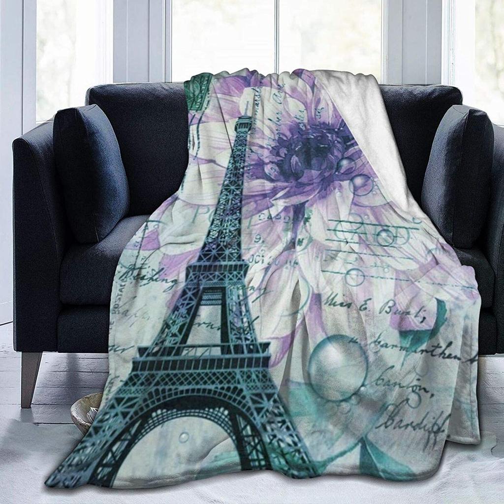 Flanelowy nowoczesny koc turystyczny kolorowy szkic wieży Eiffla w Paryżu francuski koc na fotel rozkładany klimatyzacja koc