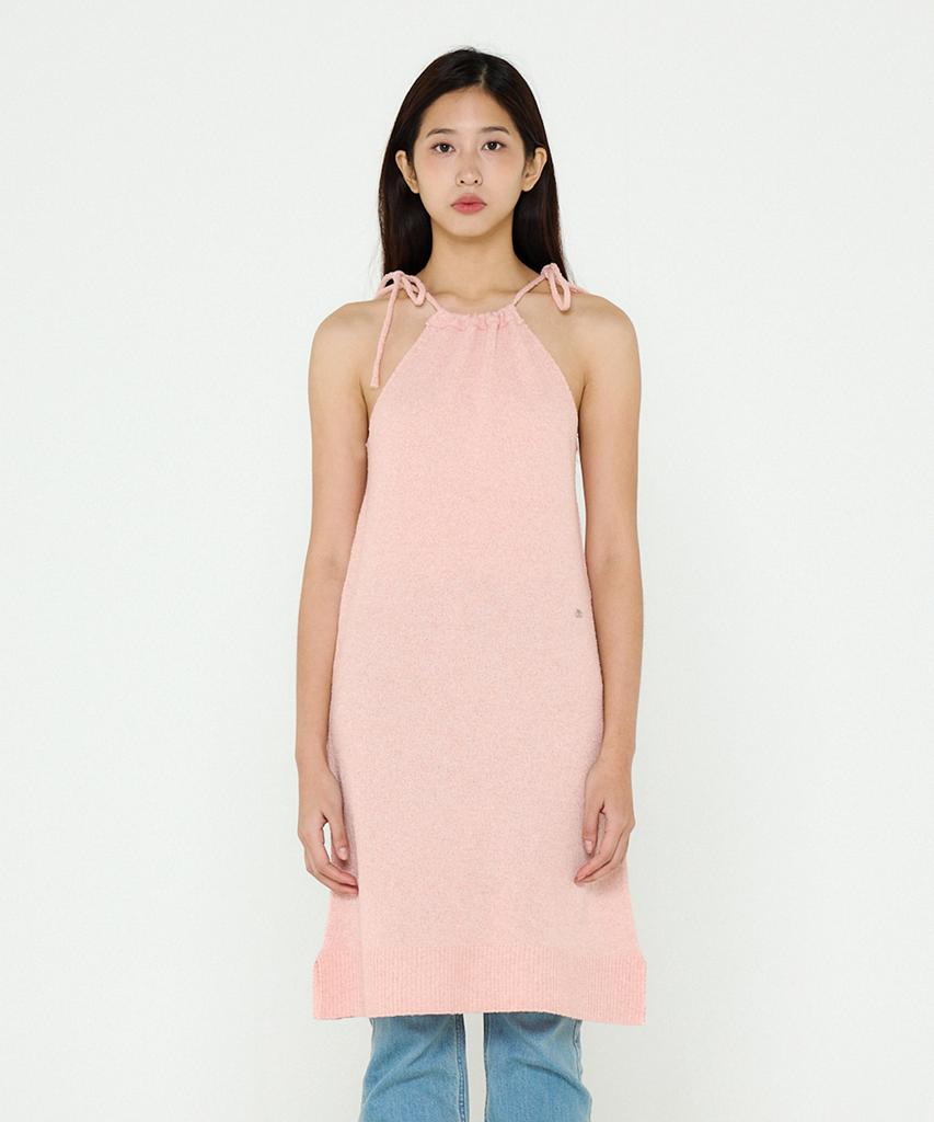 B-Flat Benetton Halterneck Boucle Knit Dress (Pink)