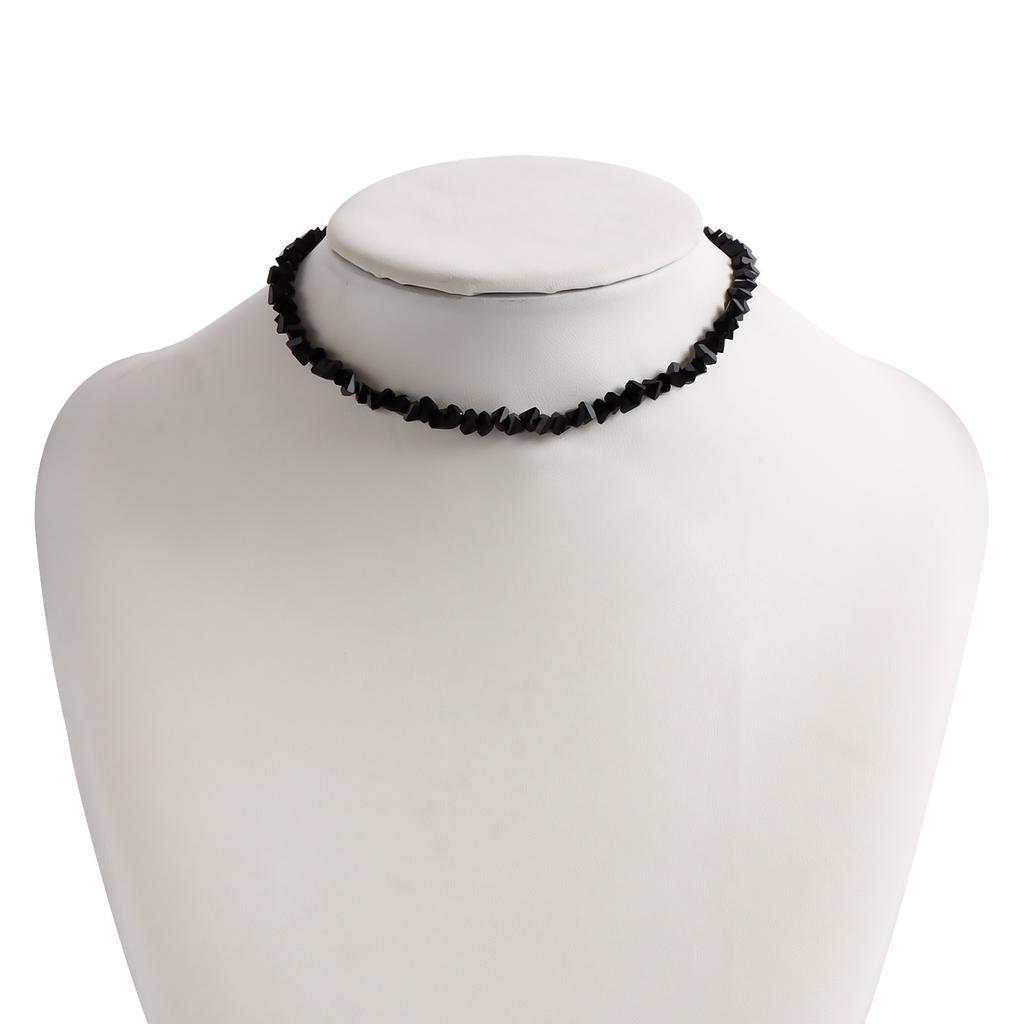 Black Crystal Necklace Adjustable Length Beaded Choker Handmade Jewelry with Lobster Clasp and Extension Chain for Women and Men