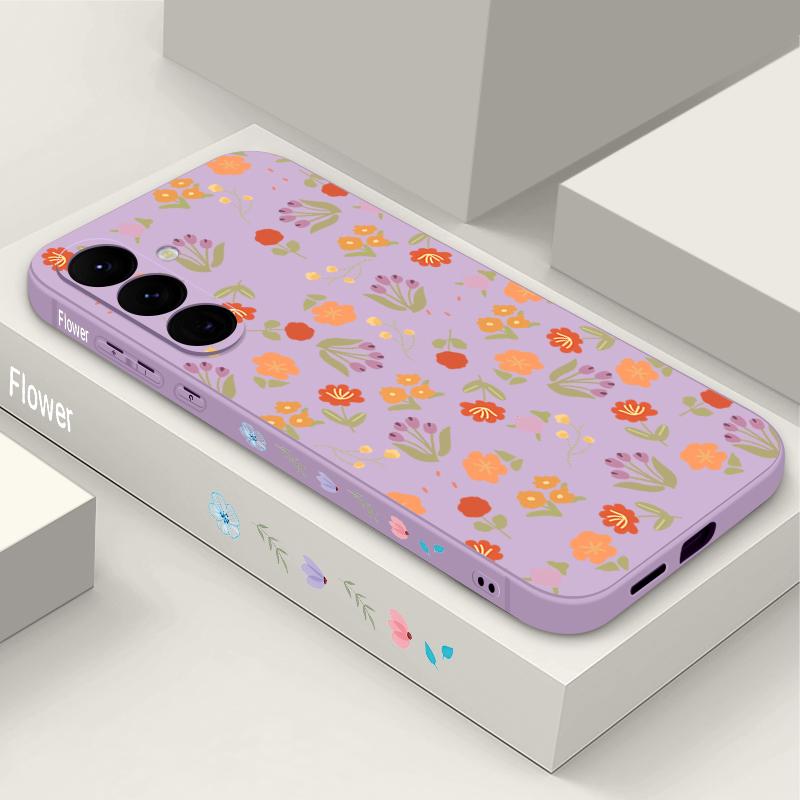 White Flower Pattern Case For Samsung S26 S25 Ultra S24 S23 S22 Plus S21 FE A15 A16 A17 A35 A36 A54 A55 A56 5G Soft Silicone Cover