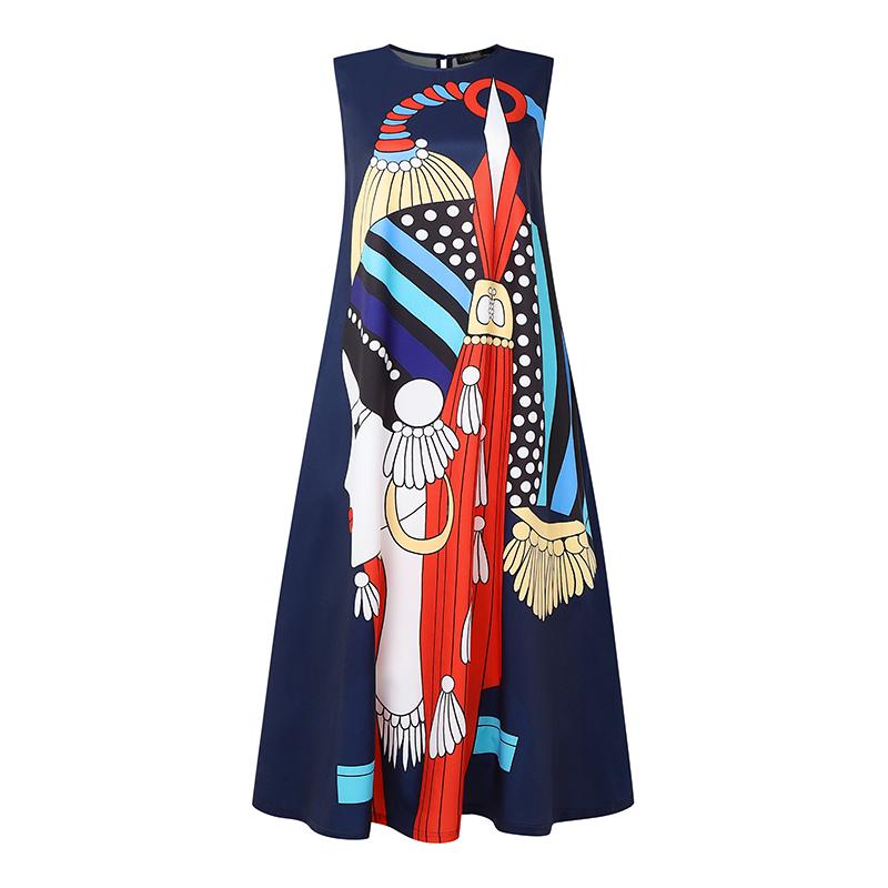 

ZANZEA Женское повседневное летнее платье без рукавов с круглым вырезом и принтом 4XL тёмно-синий