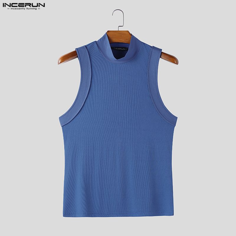 INCERUN Men Sleeveless Solid Color Fitted Ribbed Casual Tank Tops Vest