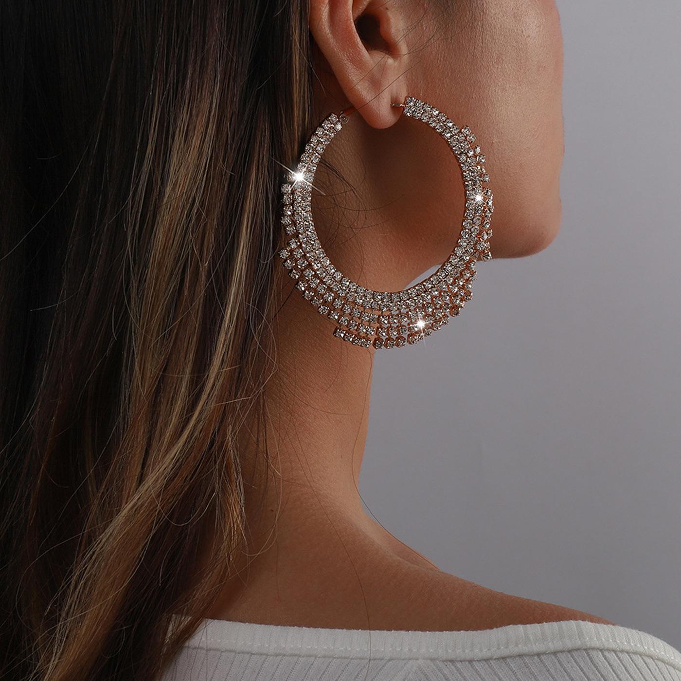 

Exaggerated Diamond-Set Geometric Multi-Layer Round Earrings Temperament Design Earrings Earrings Personalized Stud Earrings Earrings Women