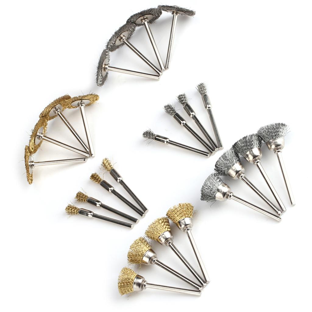 24pcs Stainless Steel/Brass Wire Wheel Polishing Brushes for Grinder Drill Rotary Tool