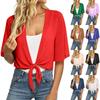Damen Kurzarm Strickjacke mit Bindung Leicht Offene Vorderseite Lockerer Schnitt Kimono Lässige Bluse Top für den täglichen Gebrauch