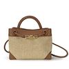 2025 New Eight Character Metal Bow Leather Splicing Lafite Grass Handmade Straw Single Shoulder Crossarm Handbag