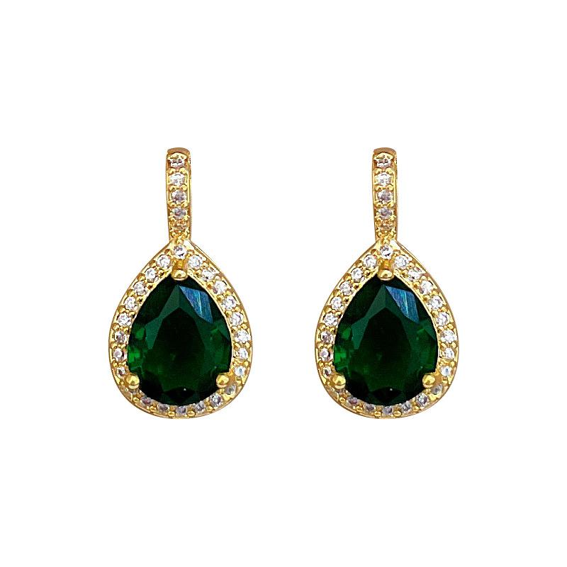 Water Drop Green Zircon Micro-Inlaid Necklace Earrings Set Light Luxury Personality Temperament Earrings Necklace Combination