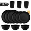 Black Wheat Straw PP Tableware, Household Plates, Soup Bowls, and Cups, Outdoor Gift Cutlery Set