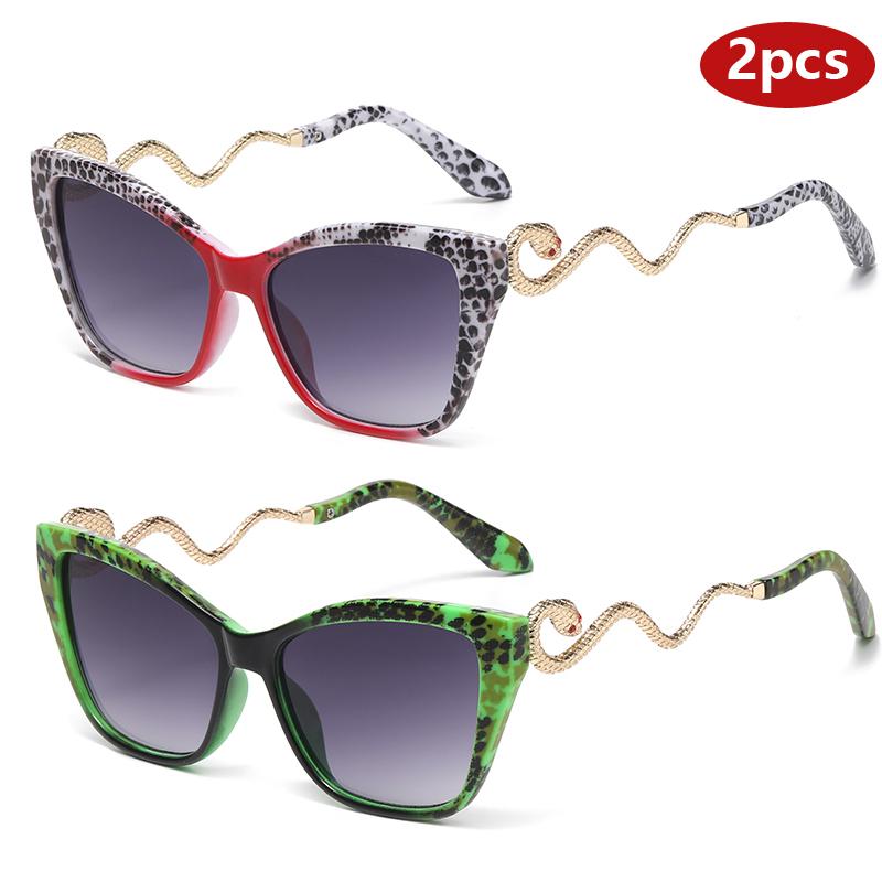 

Car Sunglasses 2pcs Oversized Alloy Cat Eye Sun Glasses Women Stylish Gradient Outdoor Decor Shades Luxury Brand Design Goggles