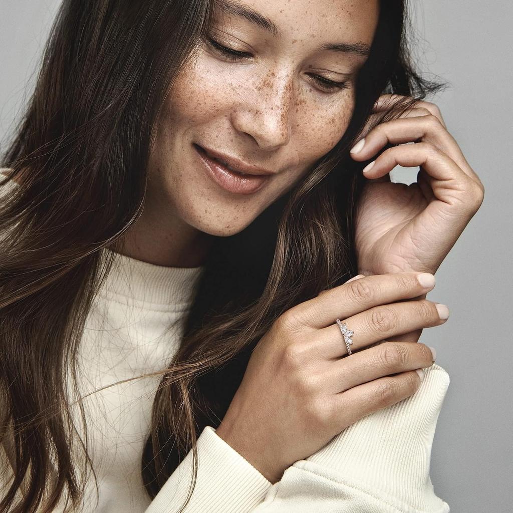 White copper silver-plated rose gold teardrop crown ring