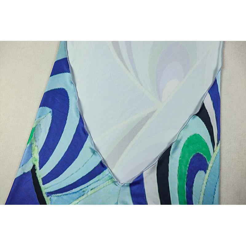 European and American Style-Border Patchwork Elegant Women's Backless Halter Slim Fit Bodycon Dress Printed Swing Collar Ruched Long Dress