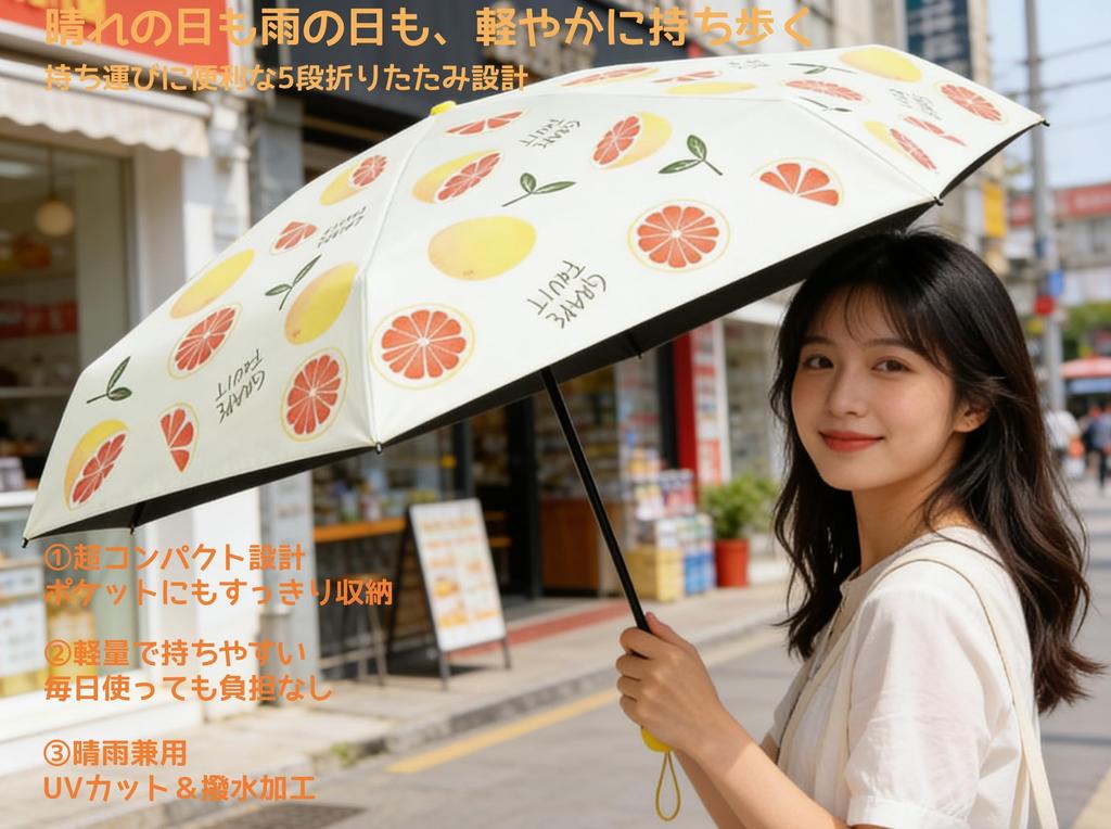 Lightweight Folding Parasol for Suitable for Both Sunny and Rainy UV Heat UV Comes with Storage Stylish Fruit Compact Highly Easy to Carry Women,