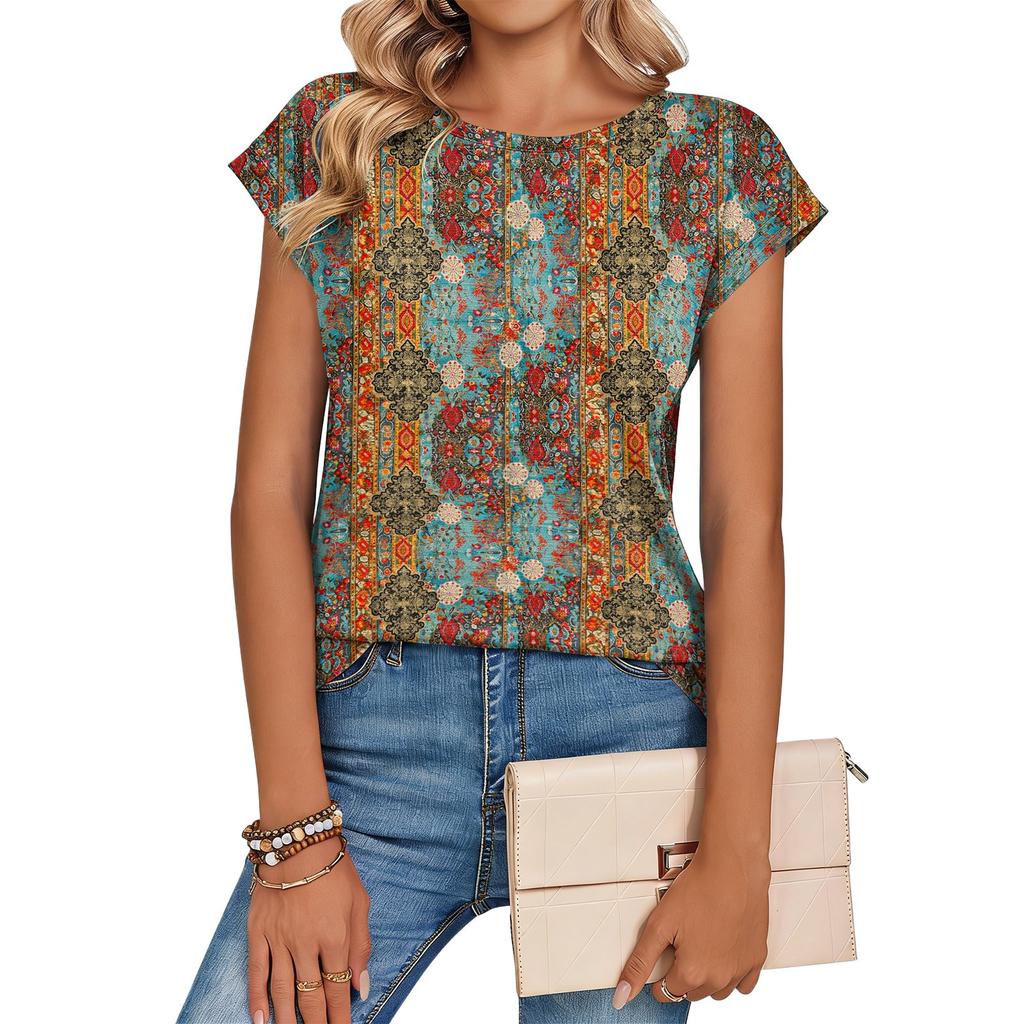 Women's Loose-Fit Fashionable Casual Retro Print T-Shirt