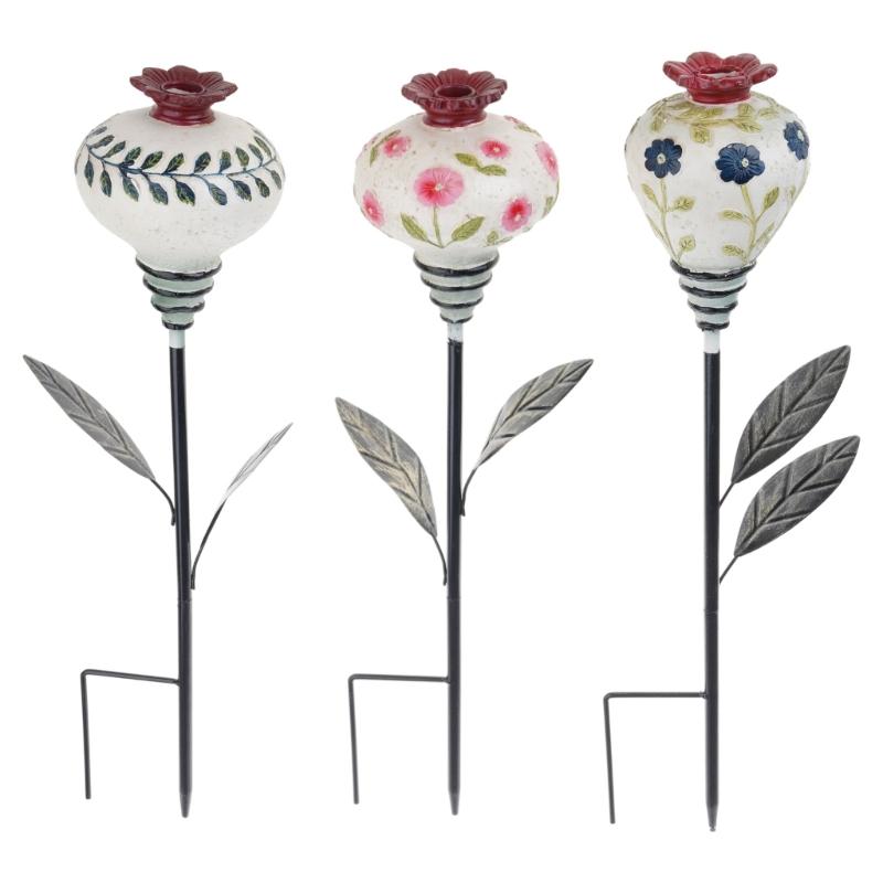 Plant-Themed Nectary-Bird Station with Pointed Ground Stake, Decorative Food or Water Point for Outdoor Lawn Placement
