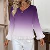 Women's Casual Fashion Ruffled V-Neck Pocket Gradient Print Long Sleeve Top