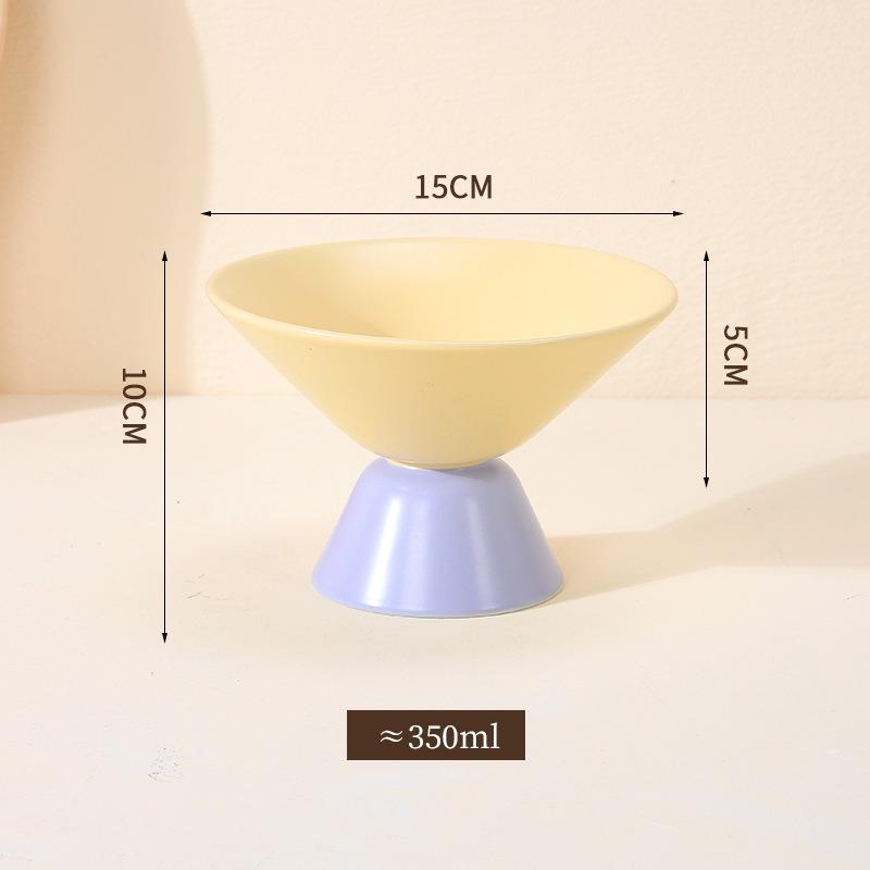 Color-Blocked Ceramic Pet Bowl Elevated Cat Bowl Protects Cervical Vertebrae Pet Supplies