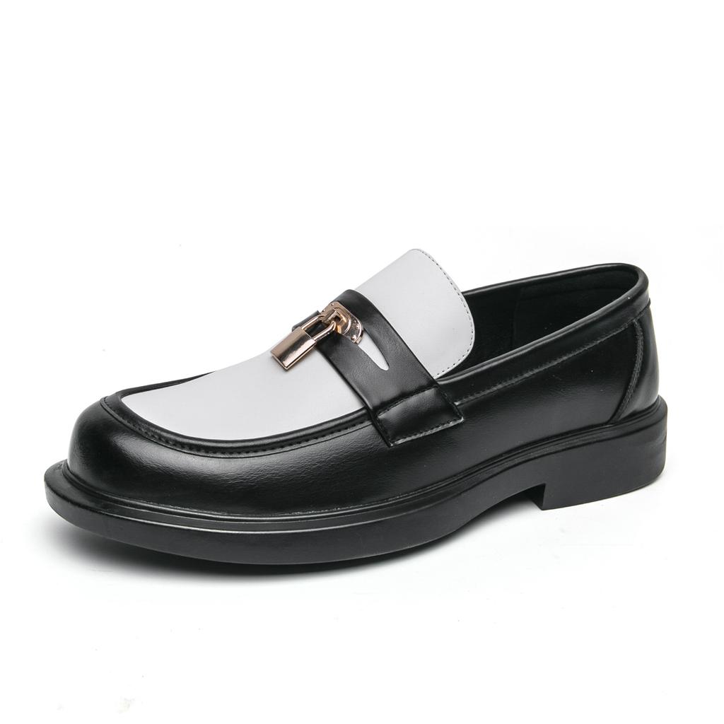 Fashion 2025 Men Metal Lock Decor Loafers Leather Slip-On Shoes Fashion Business Casual Footwear Non-Slip Sole Comfortable Driving Shoes