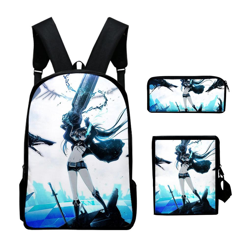 Classic Novelty Black Rock Shooter 3D Print 3pcs/Set School Bags Laptop Daypack Backpack Inclined shoulder bag Pencil Case