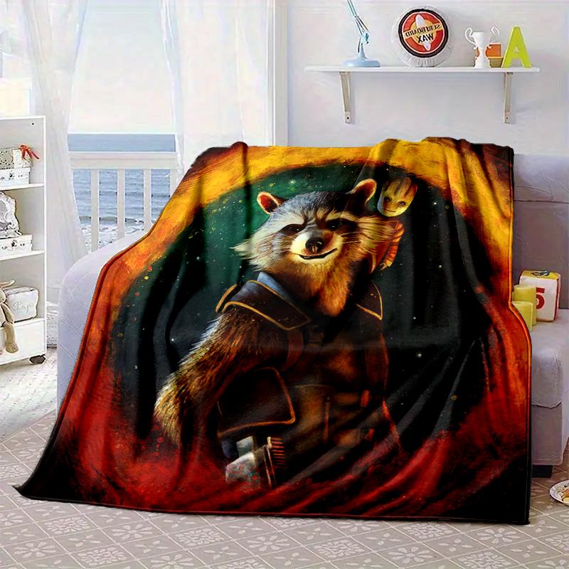 Galactic Raccoon Hero Blanket Flannel Blanket for Bed, Sofa, Camping, Hiking, Picnic Essentials, Gift for Family Fan Gifts
