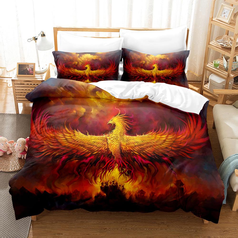 3D Phoenix Flame Bedding Set for Boys and Men Down Duvet Cover Pillowcases 2/3pcs King Queen Double Bed Cover Gift