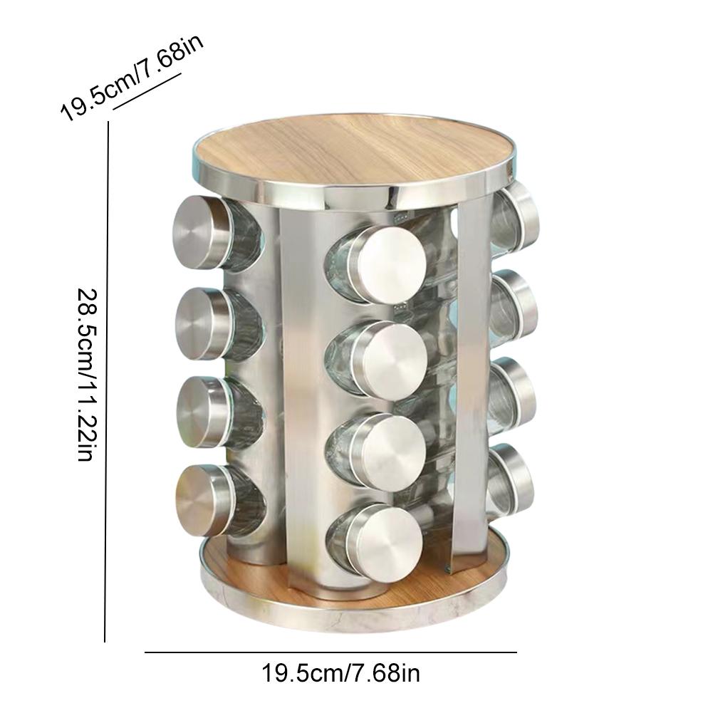 Stainless Steel 360° Rotating Spice Rack 16 Glass Jars 3oz Revolving Seasoning Organizer for Kitchen Countertop Cabinet