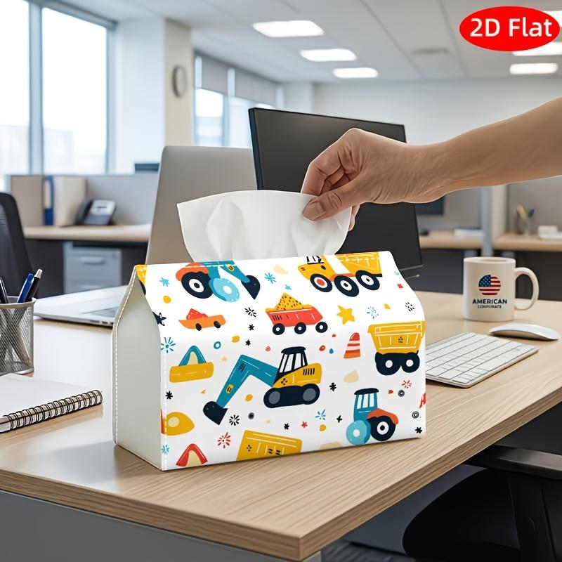 2D Flach, 1 Stück Taschentuchbox, Beidseitig bedruckt, Vielseitiger Taschentuchhalter mit bunten Baustellenfahrzeugen auf weißem Hintergrund, Stabiles Polyester
