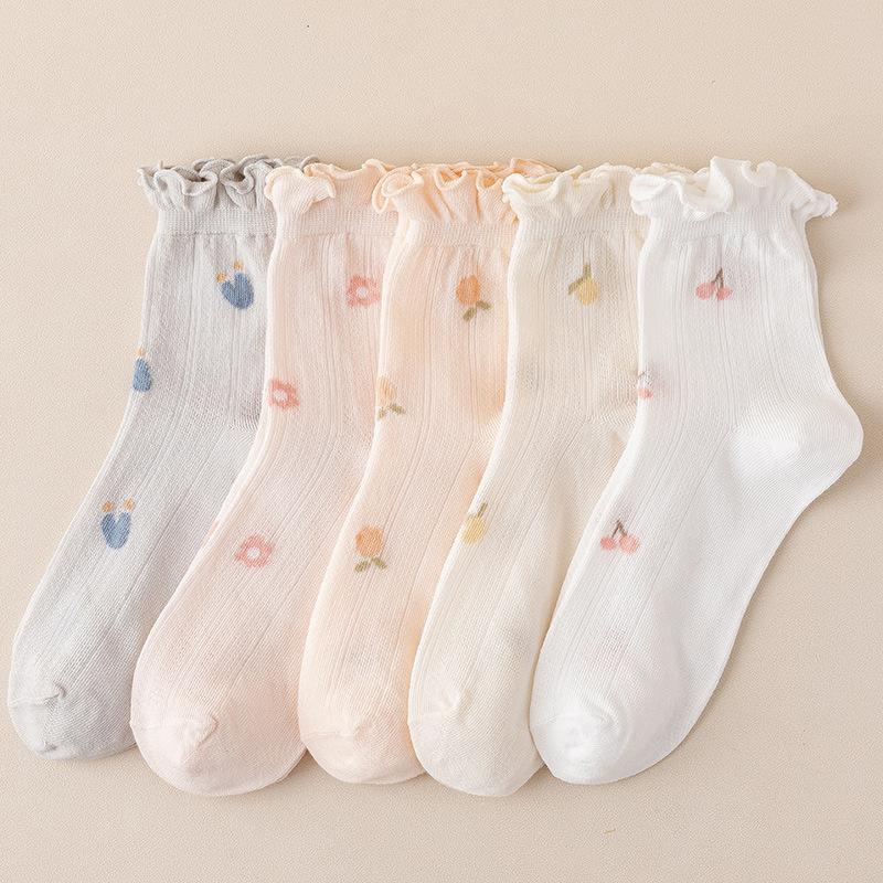 

Ladies Summer Thin Loose Mouth Lovely Flowers In The Tube Moon Socks 1 pair сірий/синій