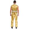 Herren glänzender metallischer ärmelloser Reißverschluss Ganzkörper-Jumpsuit Bodysuit