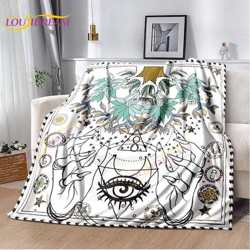 Magic Ouija Board Alphabet Blanket Witchcraft Pentagon Blanket for Bedroom Living Room Sofa Gothic Ouija Hand Flannel Blanket
