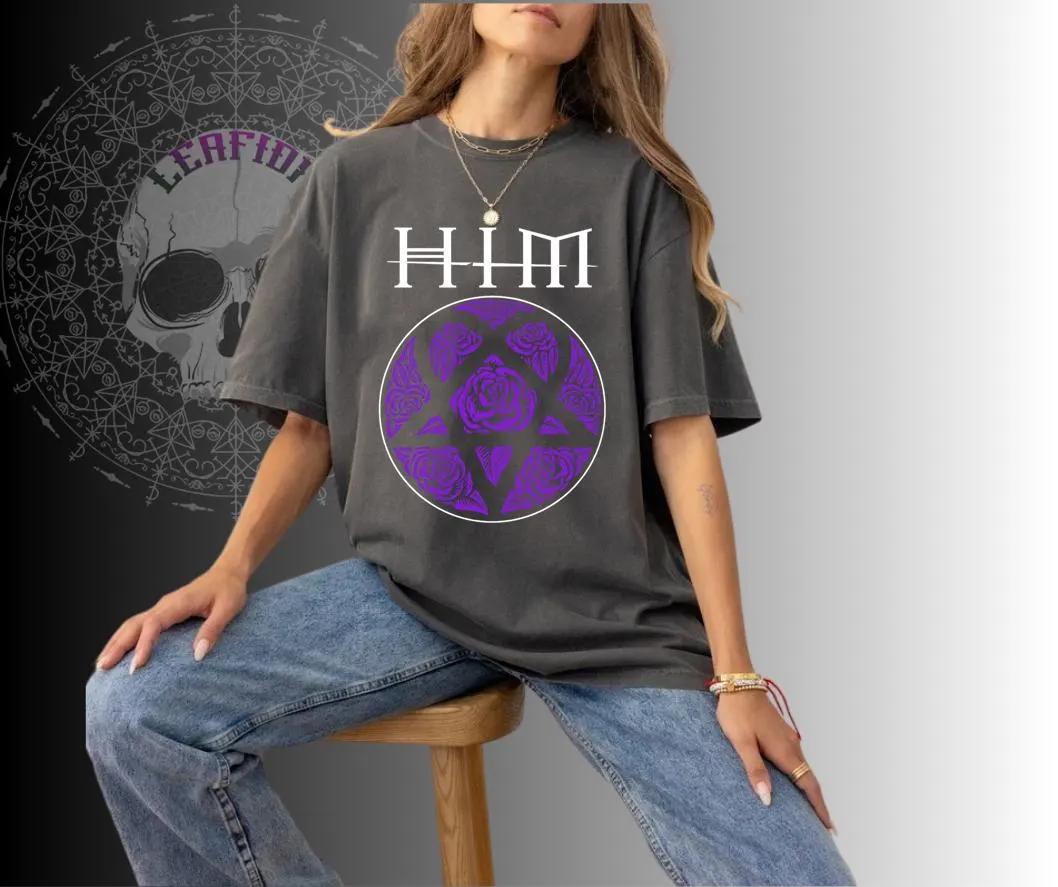 

Summer Womens Vintage HIM Band T Shirt Cotton and Breathable Short Sleeve Streetwear Oversized Loose Casual S