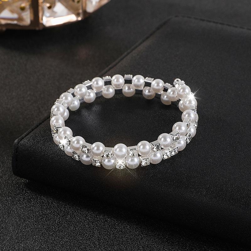 6Mm Pearl Bracelet Women s Elastic Bracelet, Bridal Pearl Rhinestone Open Bracelet